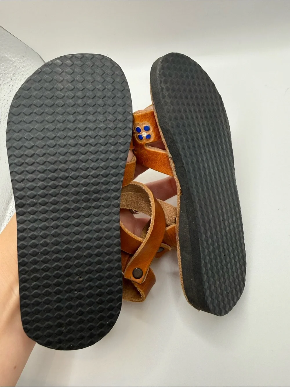 Kids Brown Leather Floral Sandals